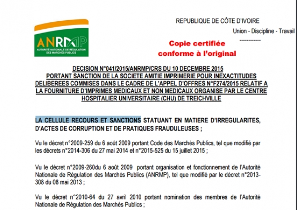 Fac Similé d&#039;une décision de sanction de l&#039;ANRMP